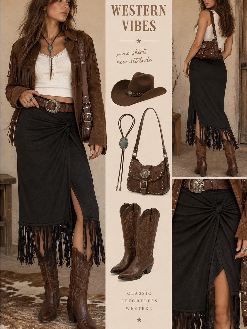 SHEIN Black Fringe Midi Skirt with Side Knot